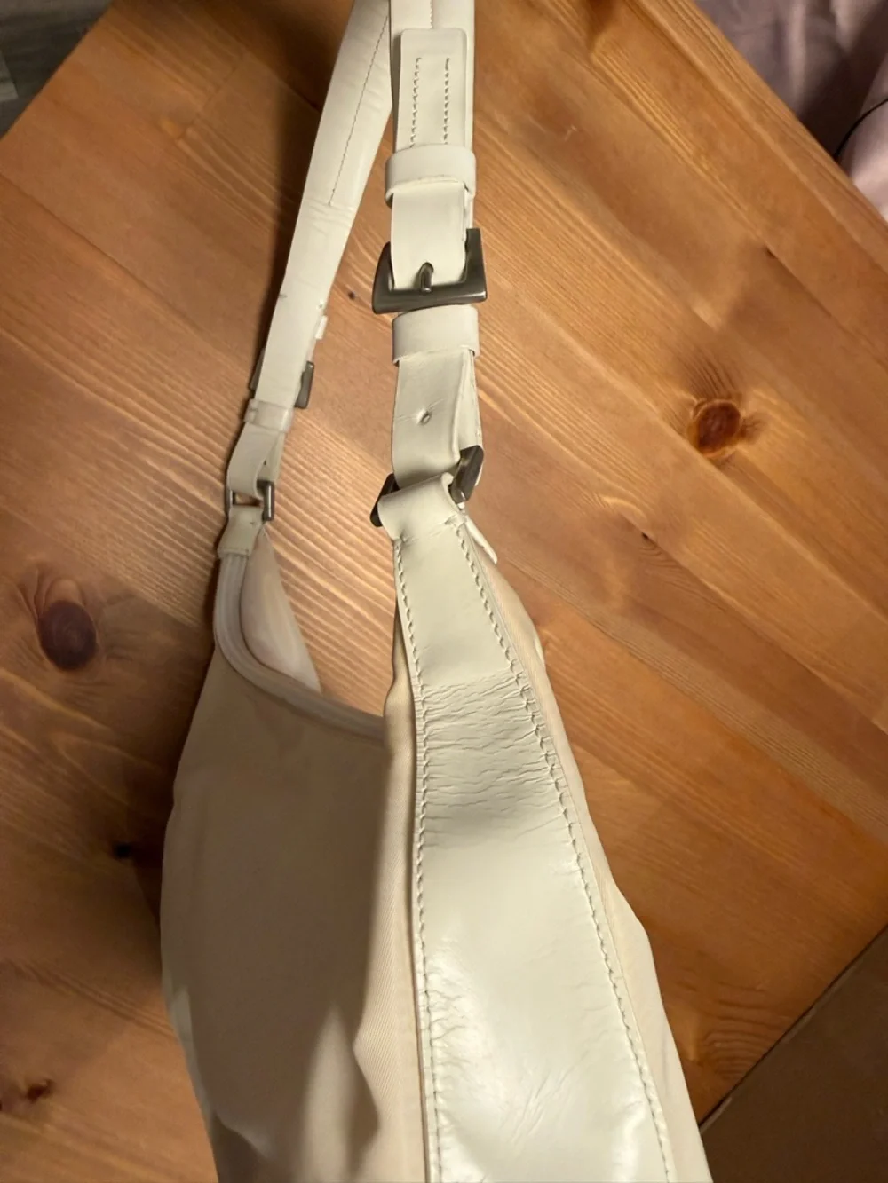 Prada Vintage Cream Nylon Shoulder Bag with White Leather Trim Authentic - Picture 12 of 16